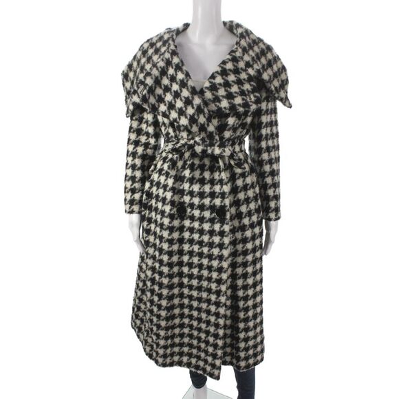 Max Mara Jackets & Blazers - Max Mara Womens Black Check Virgin Wool Button Overcoat Size 12